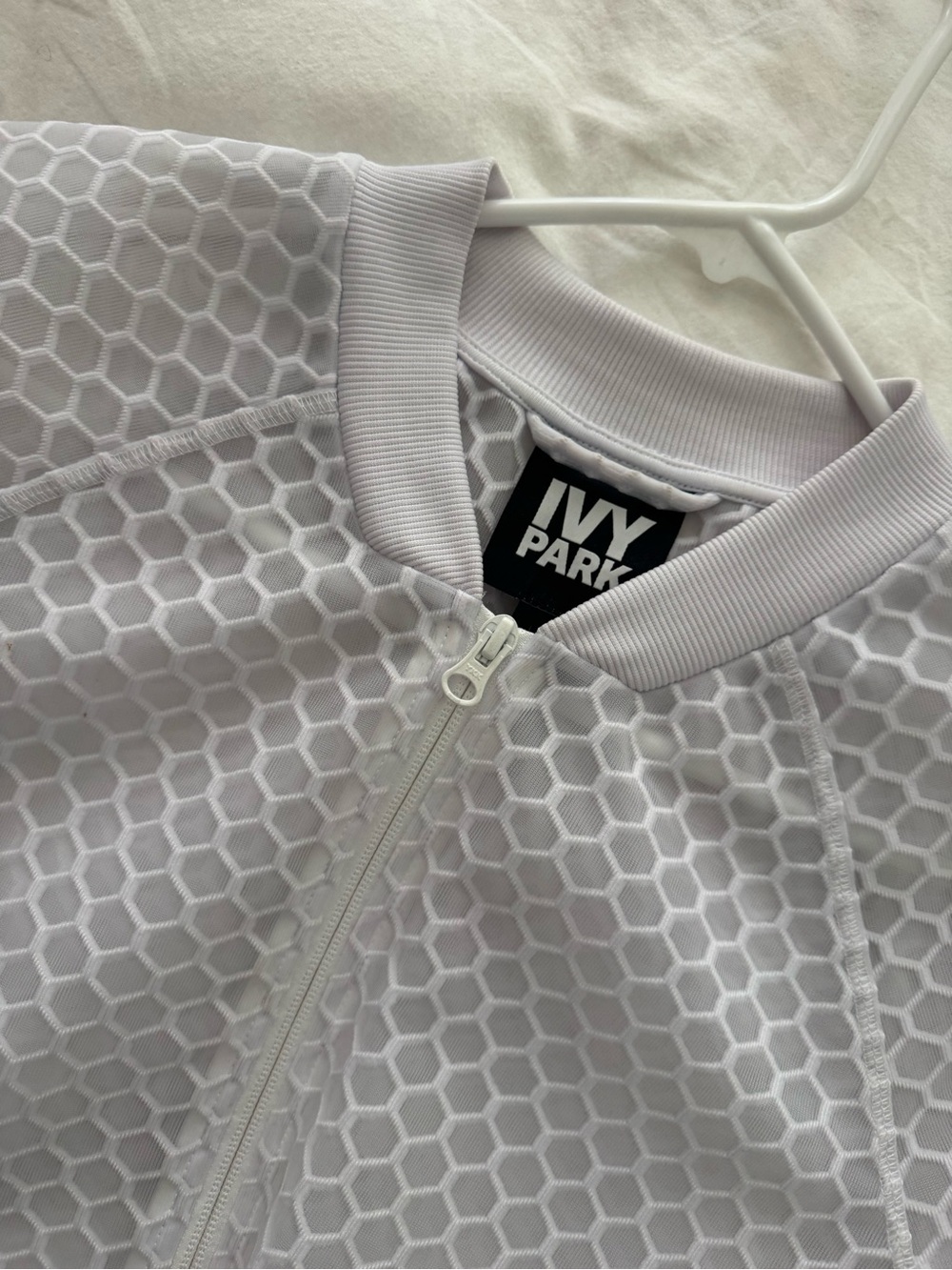 IVY PARK White Hex Mesh Zip Bomber